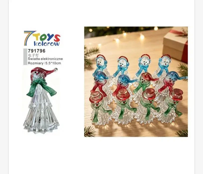 Figurka bałwanka LED 5,5x10 cm z kolorowymi czapkami i szalikami