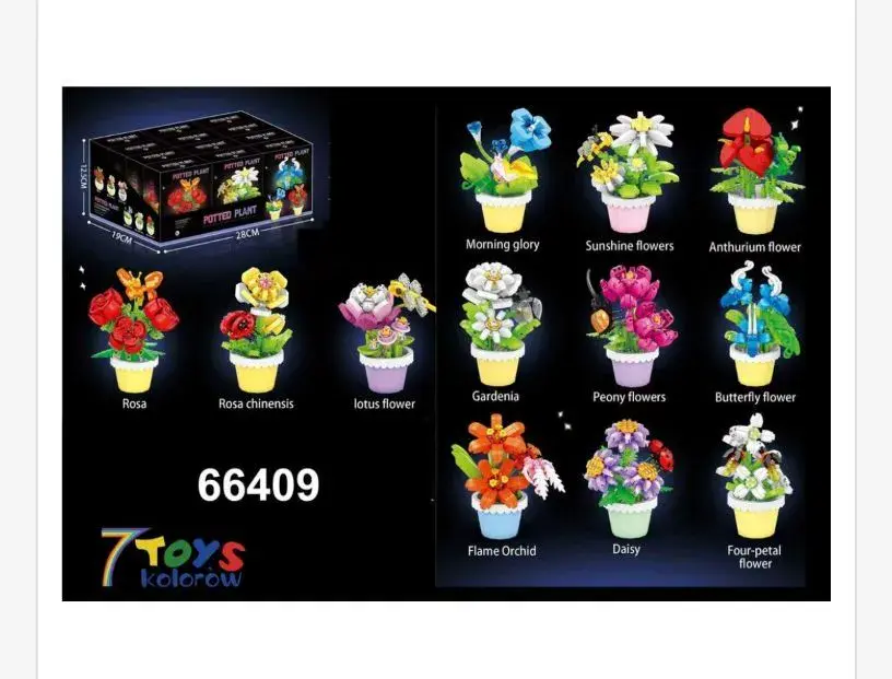 Zestaw klocków kwiatów 12 doniczek 7Toys 66409