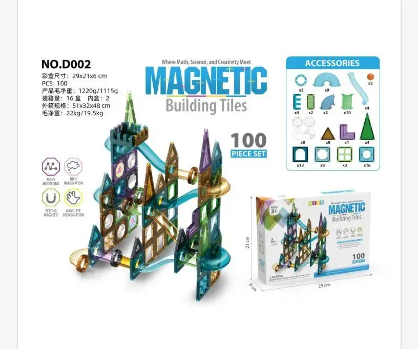 Magnetyczne Kafelki Budowlane 100 elementów 3+