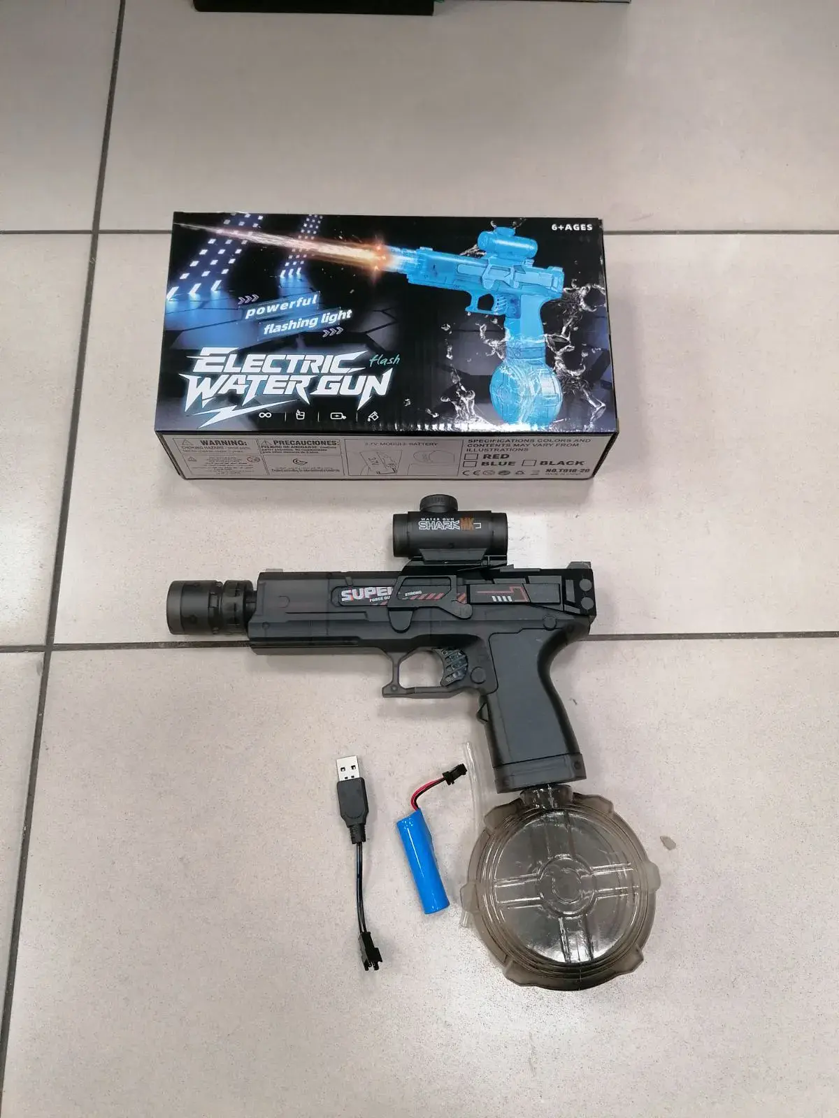 Elektryczny pistolet na wodę Super Water Gun niebiesko-czarny