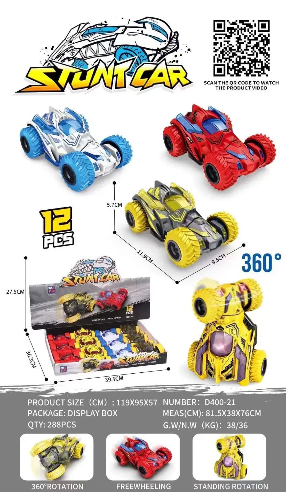 Zabawki Stunt Car Elektryczne 12 szt DISPLAY