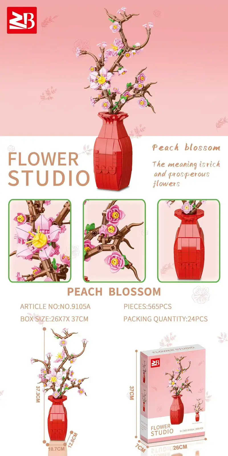 Zestaw klocków kwiatowych Peach Blossom 565PCS