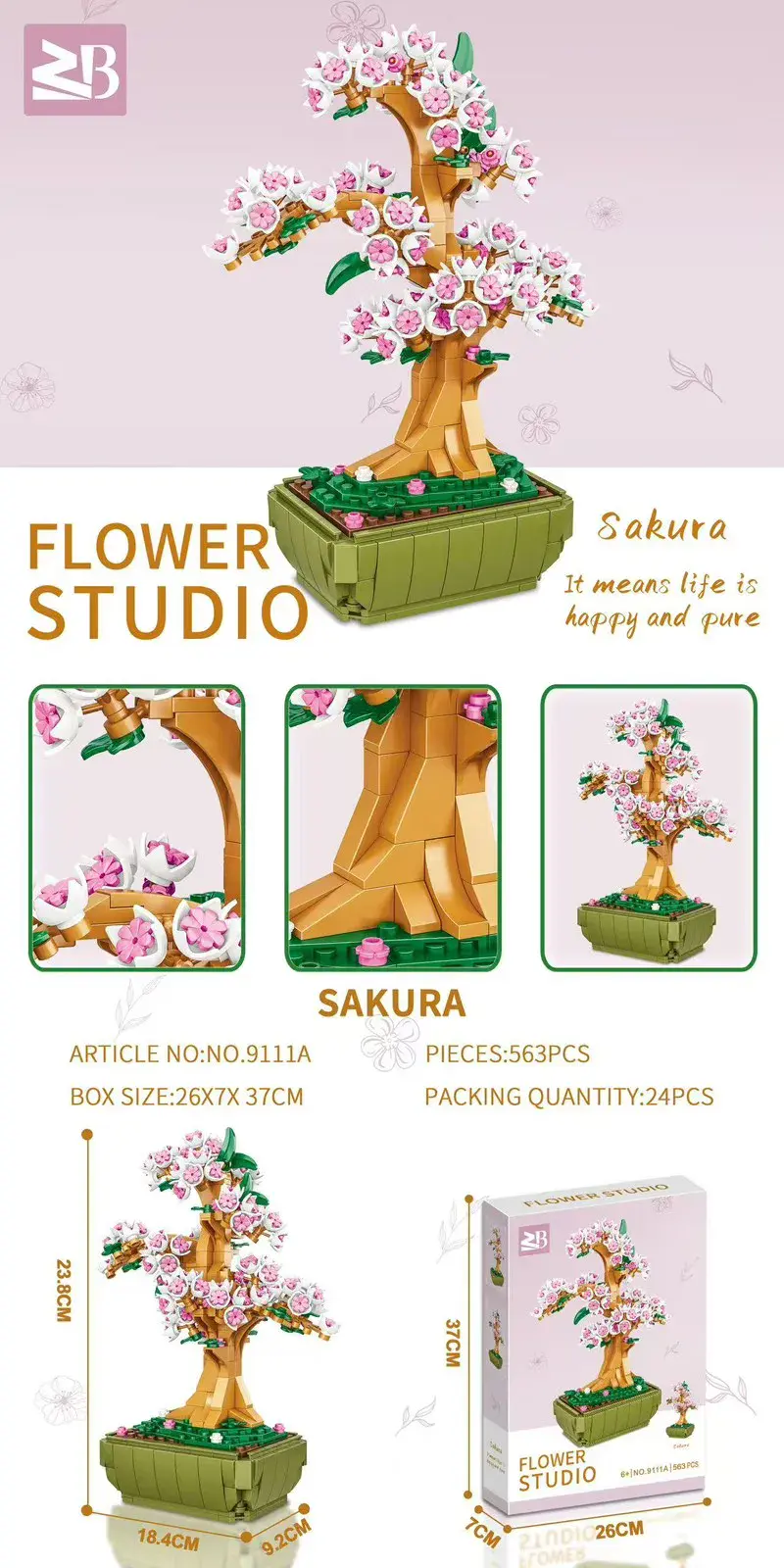 Zestaw klocków Sakura kwiaty 563PCS