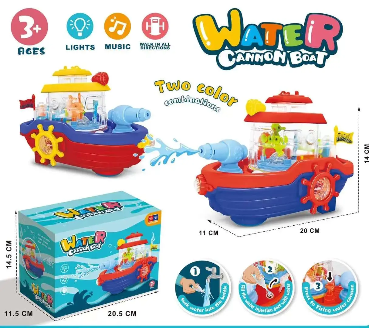 Zabawka Water Cannon Boat statek z armatami wodnymi 14,5 cm