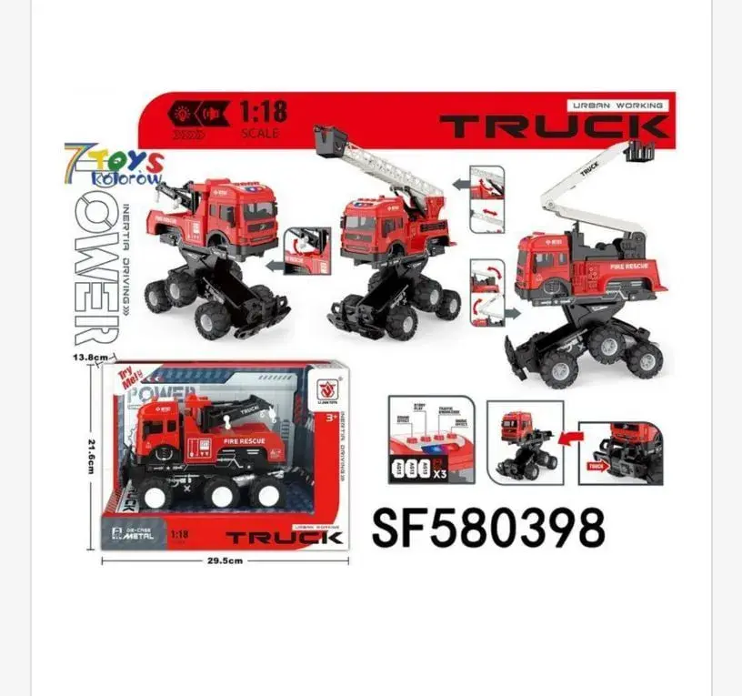 Metalowy strażacki truck drabina 1:18 7TOYS SF580398