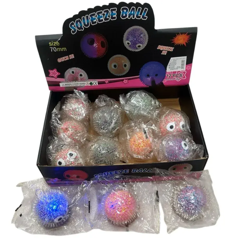 Zabawka Squeeze Ball LED 70mm Gniotek z Oczami 12szt