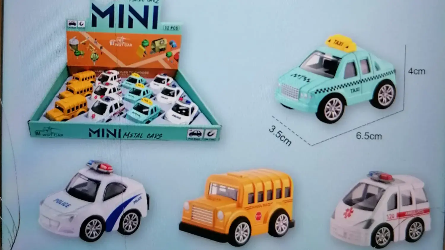 Mini Metalowe Samochody Taksówki Policja Autobus 3-6cm