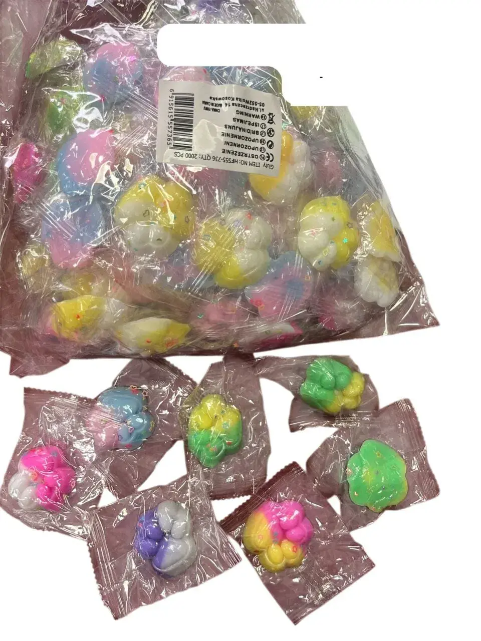 Gniotki Łapki Squeeze Toys Brokatowe Mix Kolorów 100 szt.