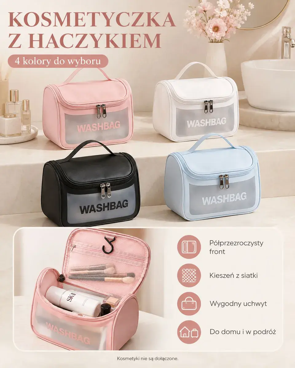Kosmetyczka podróżna z haczykiem i uchwytem mix kolorów