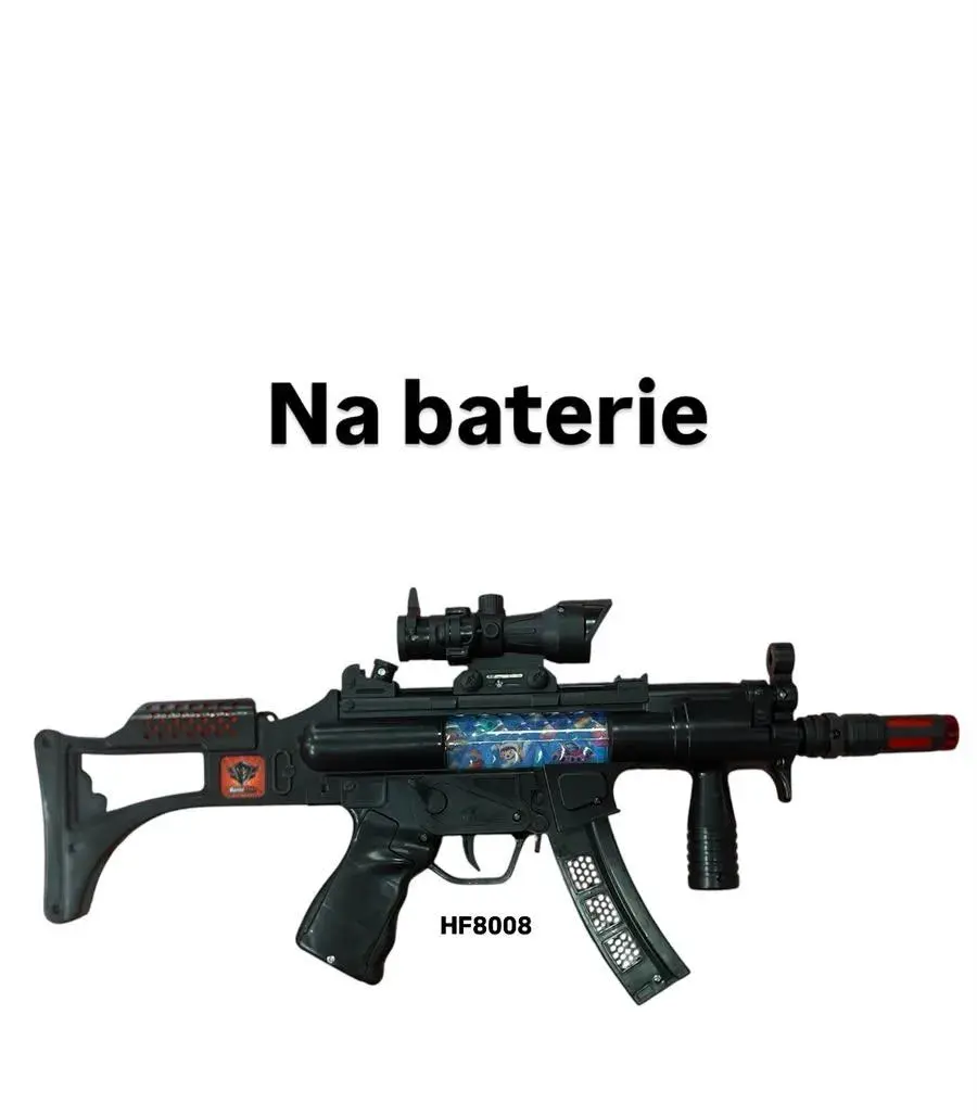 Czarny karabin zabawkowy na baterie z celownikiem i chwytakiem
