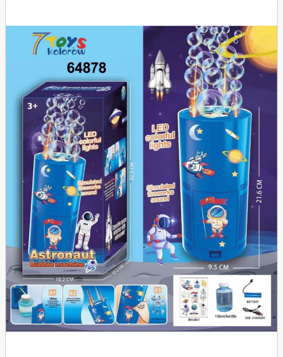 Maszynka do baniek Astronaut LED 21.6cm 6szt