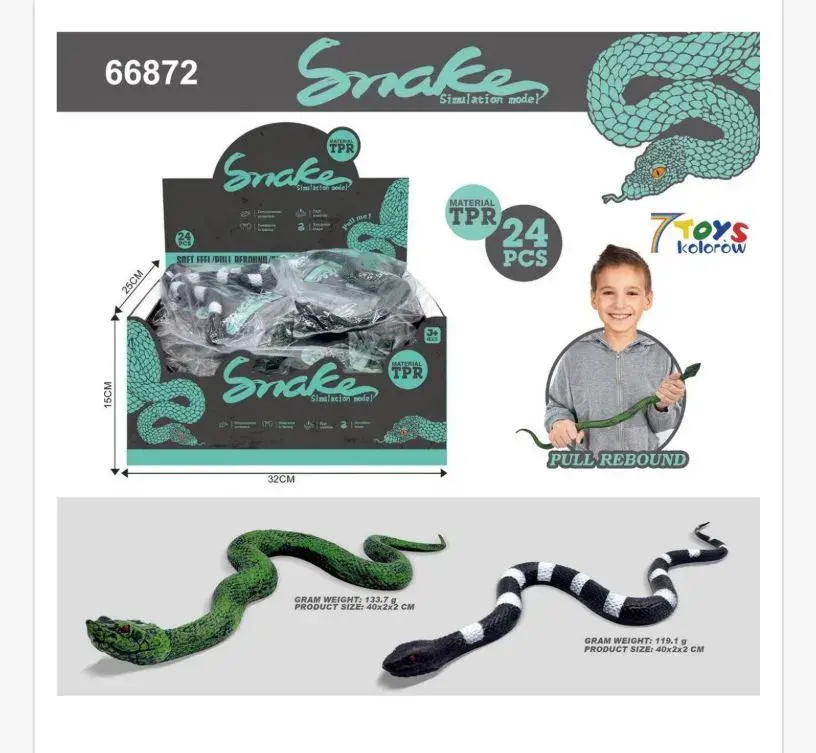 Zabawka Wąż Snake TPR Pull Rebound Zielony/Czarny 40x2cm