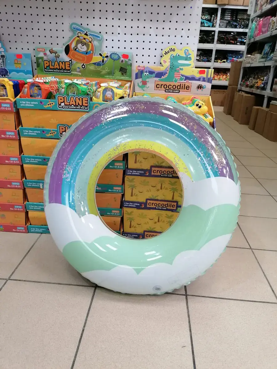 Koło dmuchane tęczowe 80cm z brokatem