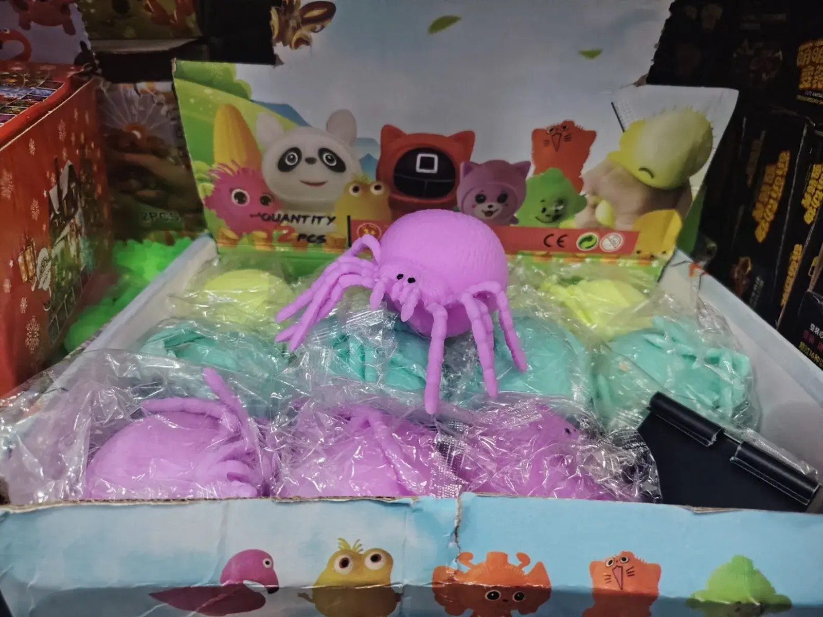 Gniotki pająki Squeeze Toys fioletowe i miętowe