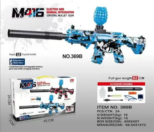 Pistolet M416 Crystal Bullet Gun niebiesko-czarny 40 cm