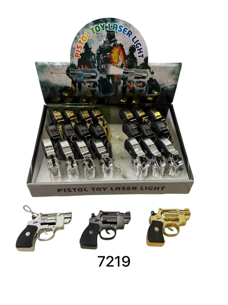 Zabawkowy pistolet laser light brelok czarny złoty srebrny