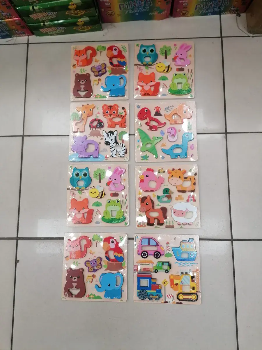 Drewniane puzzle edukacyjne zwierzęta i pojazdy 17x17 cm