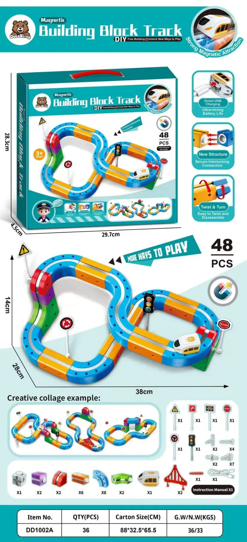 Zabawki Building Blocks Track 48PCS tor wyścigowy