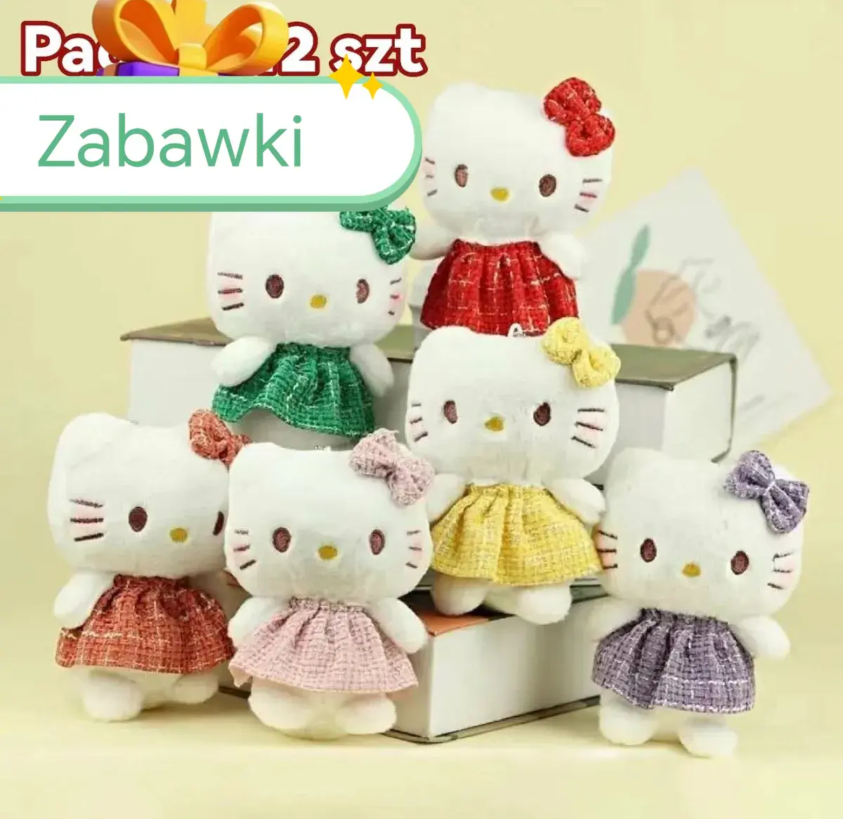 Pluszowa zabawka kotek w kolorowej sukience 12 sztuk