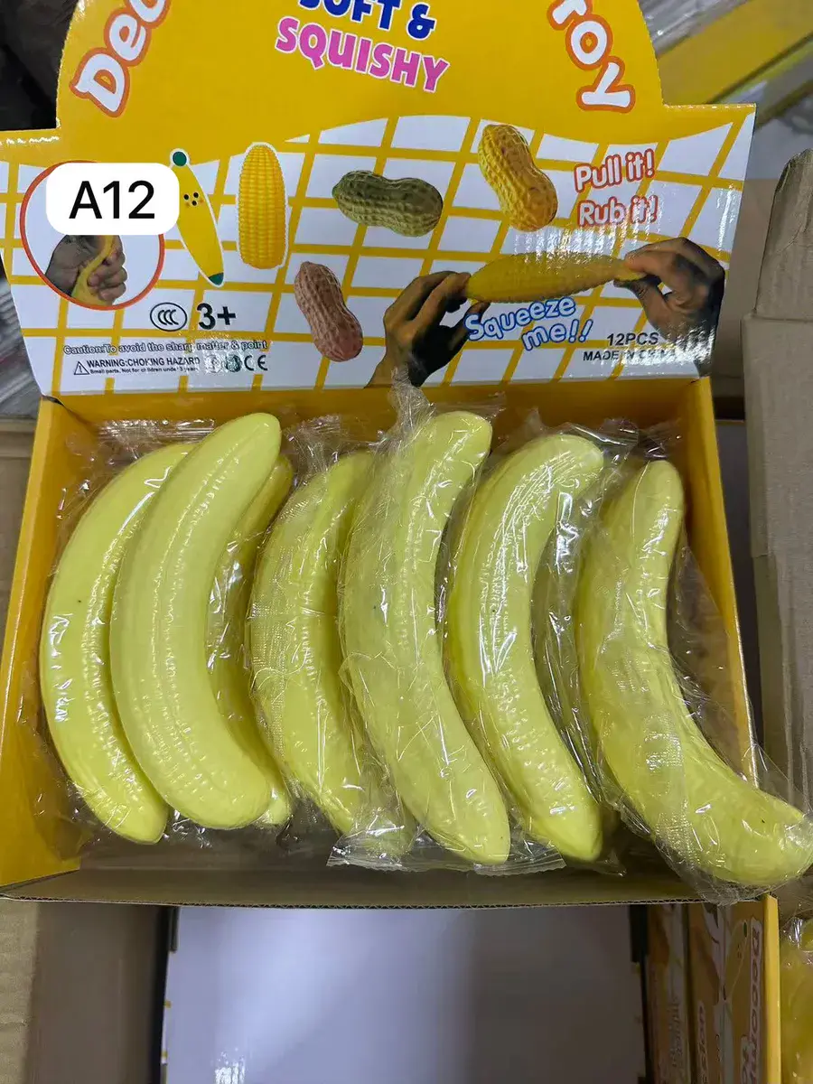Miękka zabawka antystresowa banan żółty 12 sztuk
