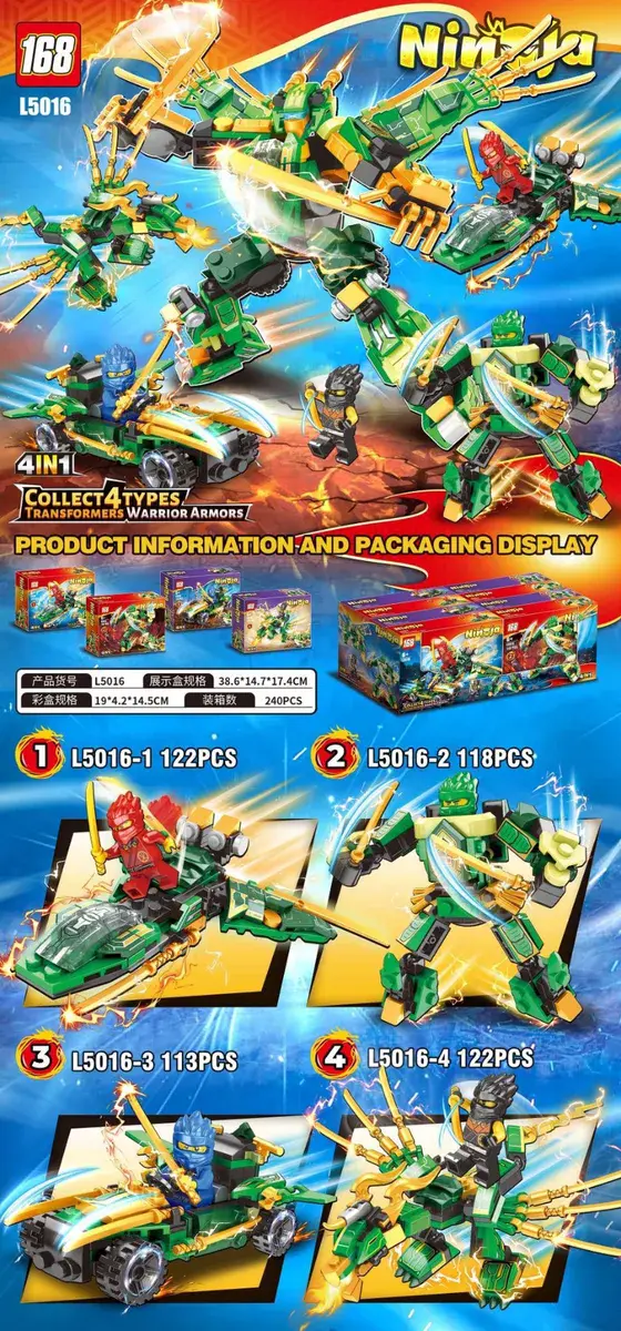 Klocki Ninja 168 L5016 4w1 Zestaw Zielony 240PCS