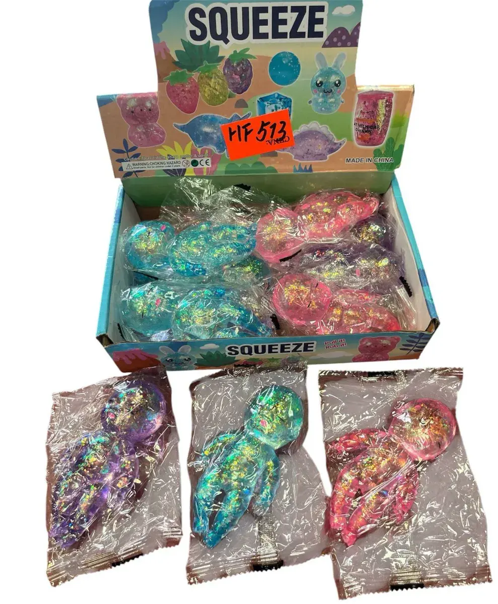 Kolorowa Antystresowa Figurka Squeeze z Brokatem 12 sztuk