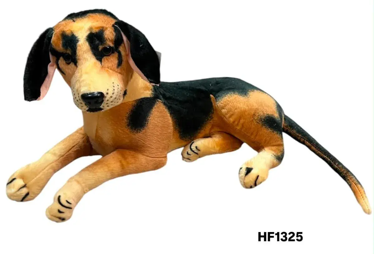 Pluszowy pies beżowo-czarny 55cm leżący