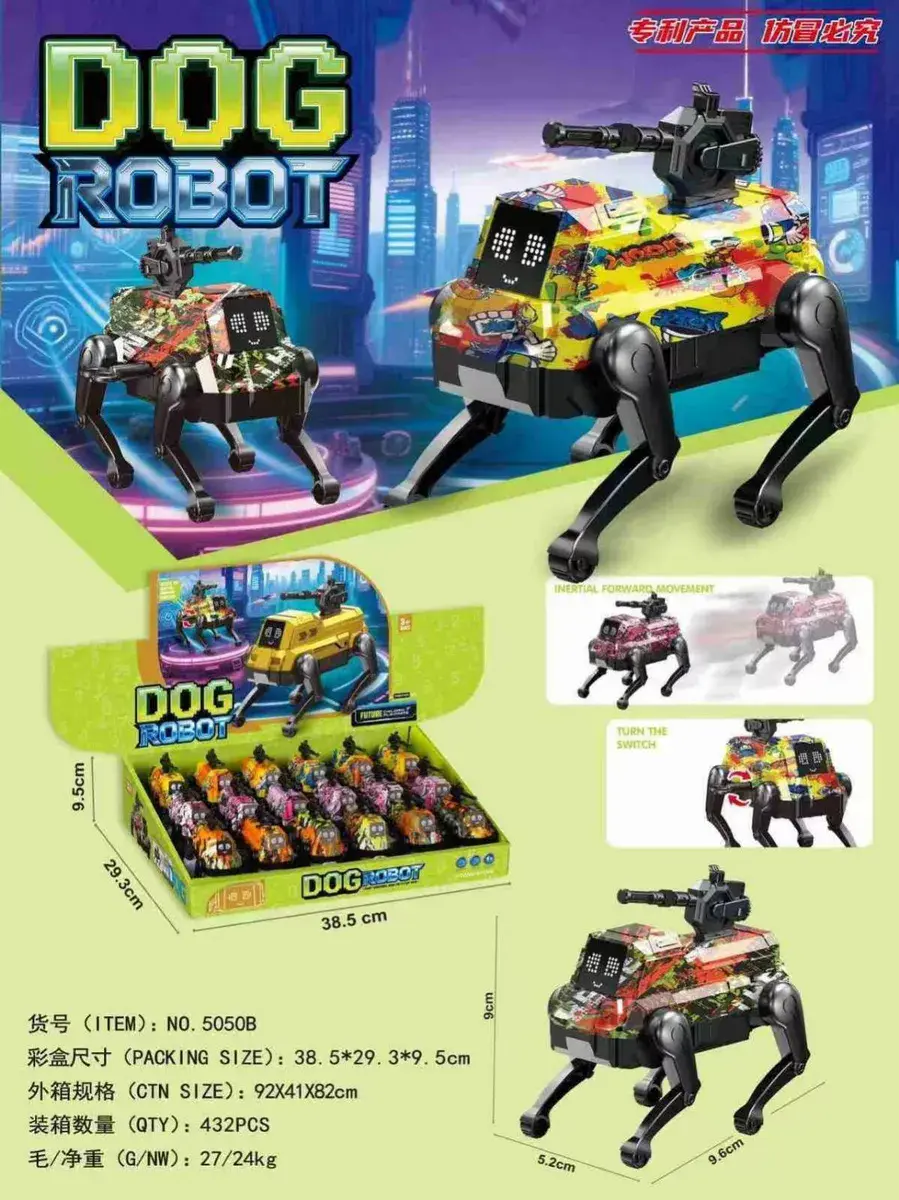 Robot pies kolorowy z ruchomymi nogami i działkiem