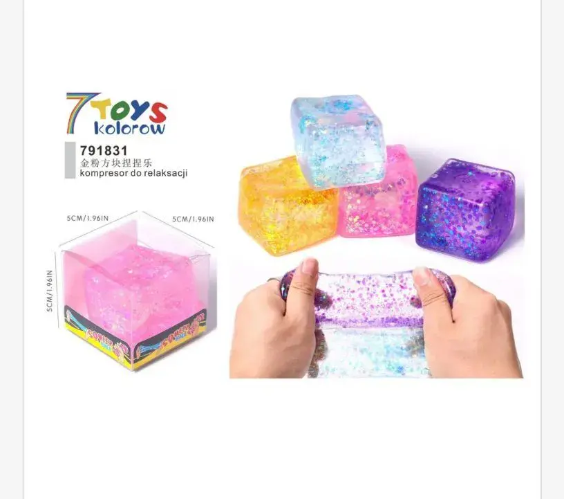 Kolorowy kompresor do relaksacji 5x5 cm z brokatem