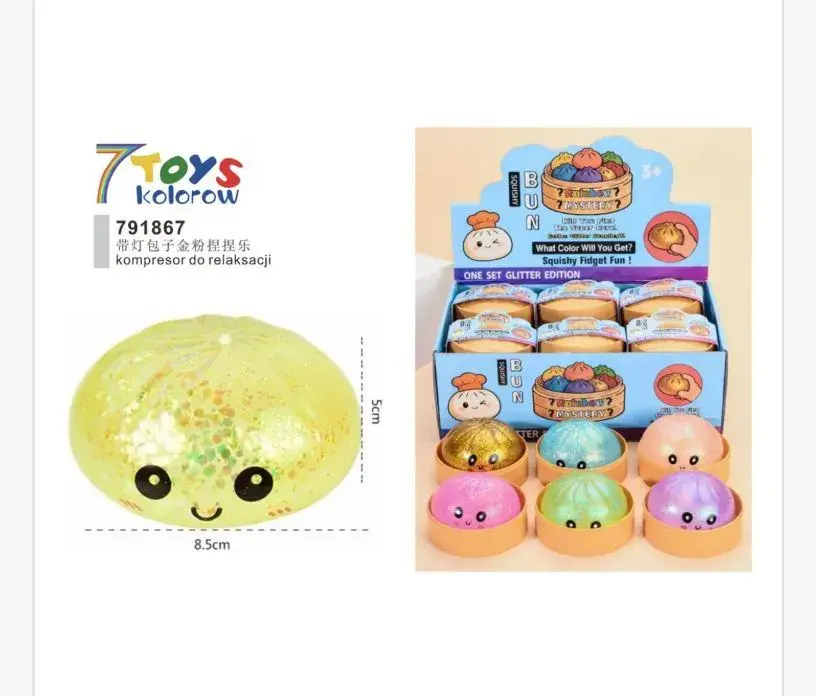 Kompresor do relaksacji Bun Squishy Glitter 8.5cm