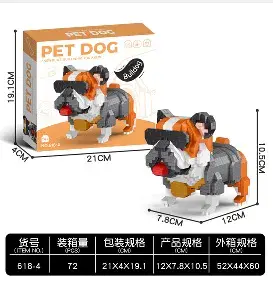 Zabawka Klocki Konstrukcyjne Pies Buldog 3D