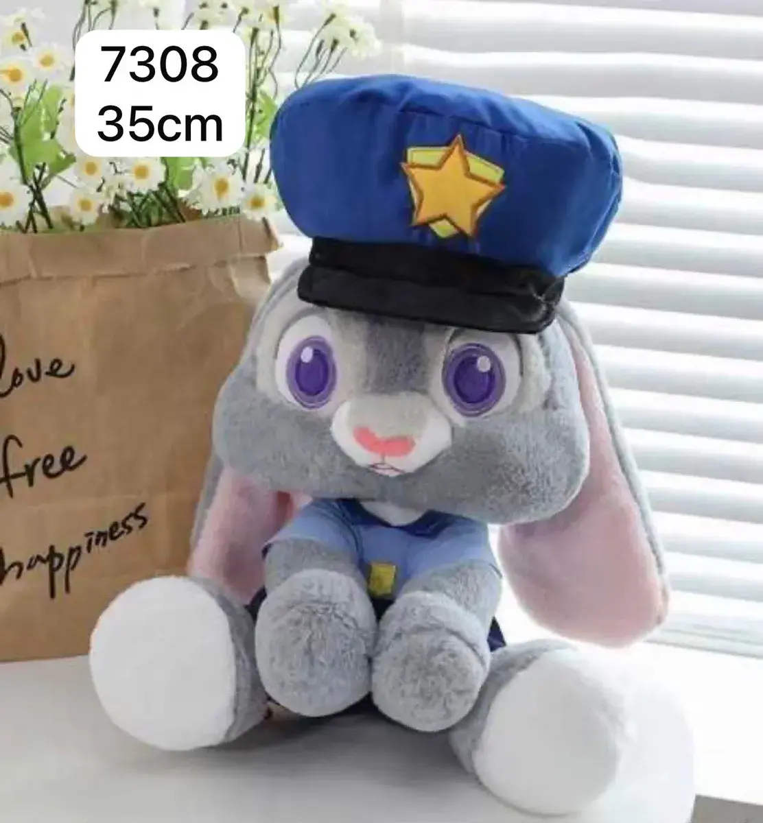 Pluszowy królik policjant 35 cm szaro-niebieski