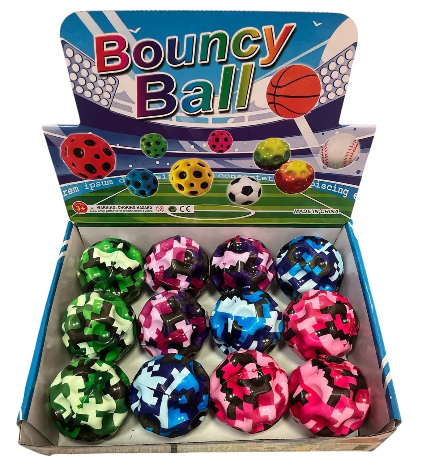 Piłki Bouncy Ball Kauczukowe Pixel 12 szt. Nieregularny Kształt