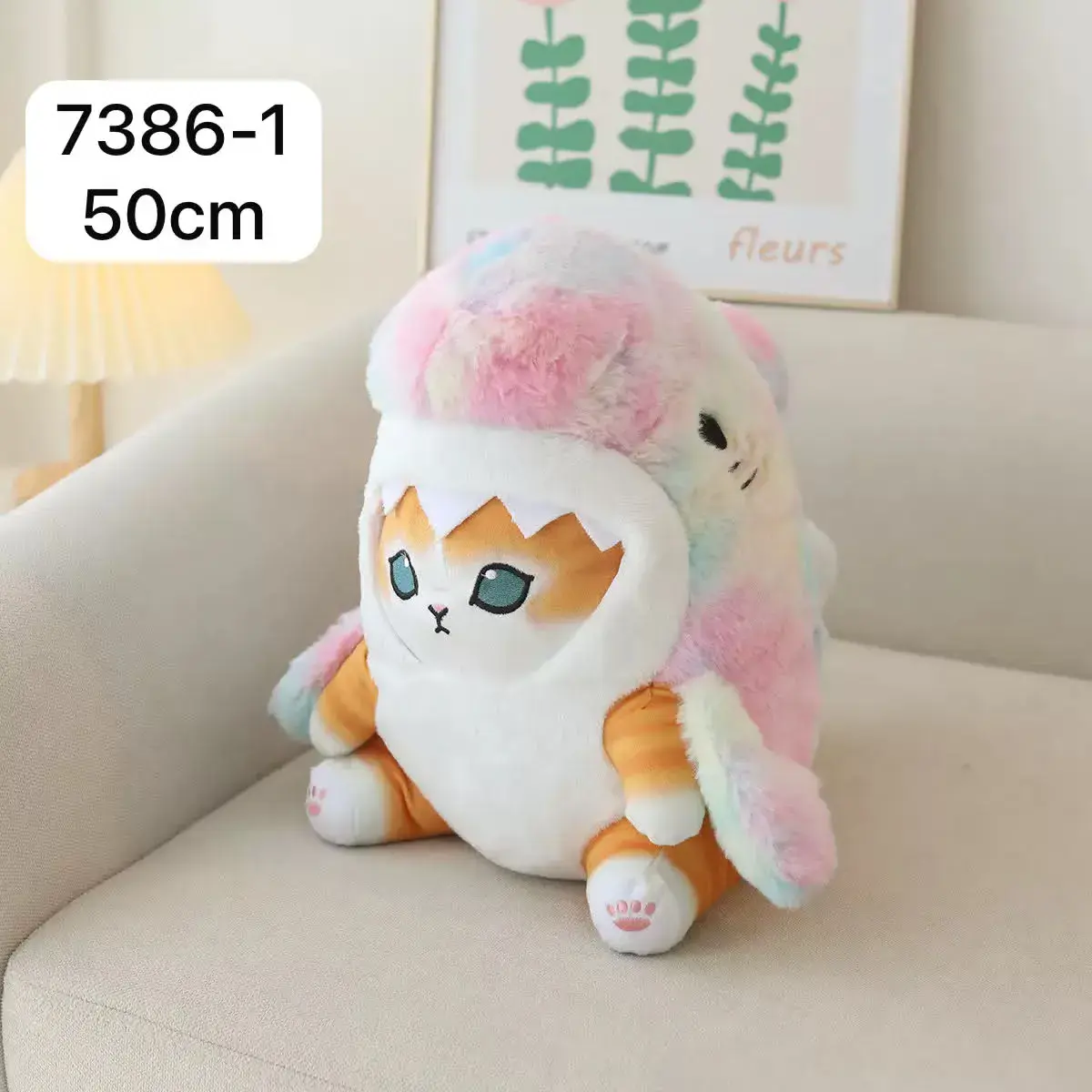 Maskotka kot rekin pastelowy 50 cm miękki plusz