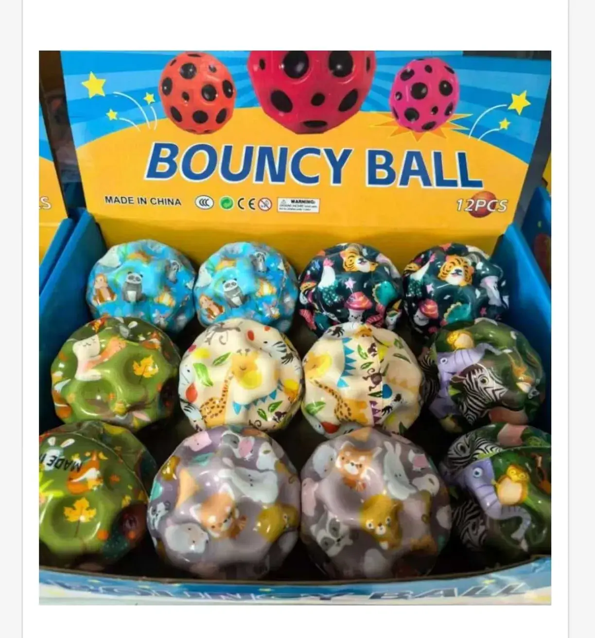 Piłka Bouncy Ball - Piłeczka Kauczukowa Wzór Zwierzęta 12szt