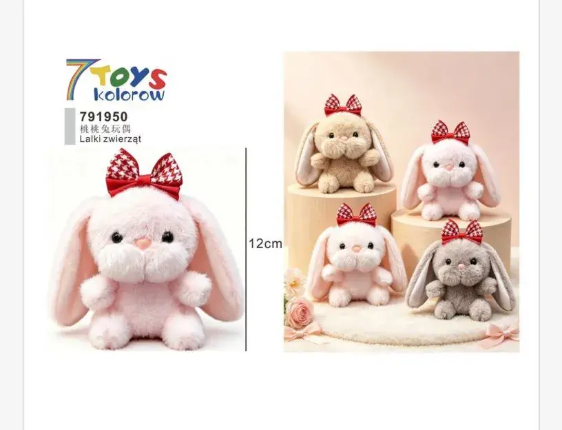 Pluszowy króliczek z kokardką 12 cm miękka zabawka 7TOYS