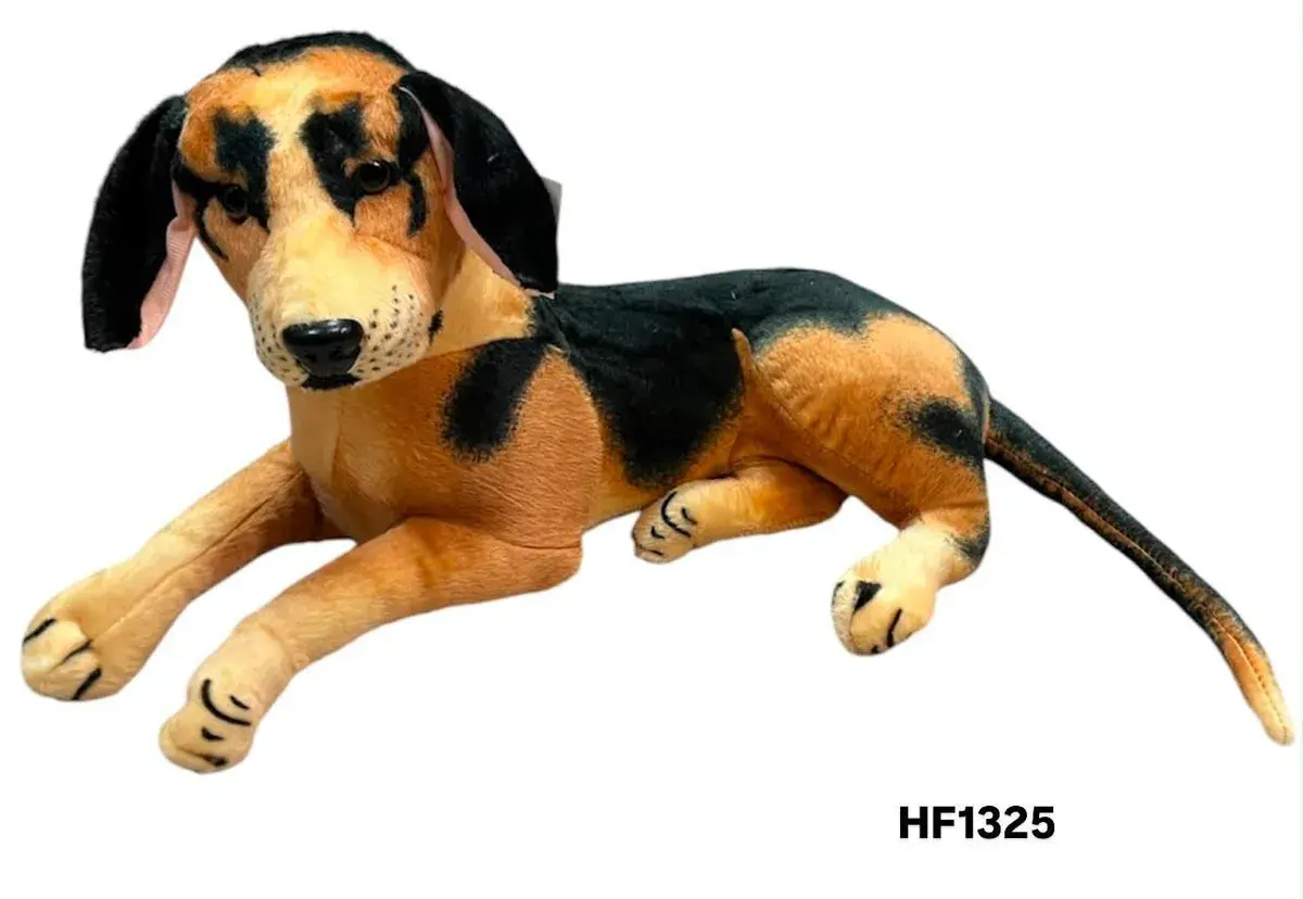 Pluszowy pies leżący 55 cm realistyczny brązowo-czarny