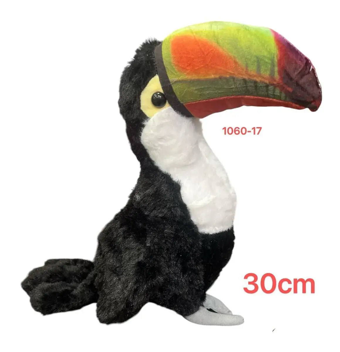 Pluszowy Tukan 30 cm z kolorowym dziobem czarno-biały