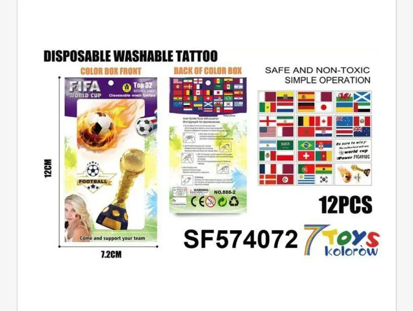 Naklejki Tatuaże FIFA World Cup 12cm, 12 szt, kolorowe wzory