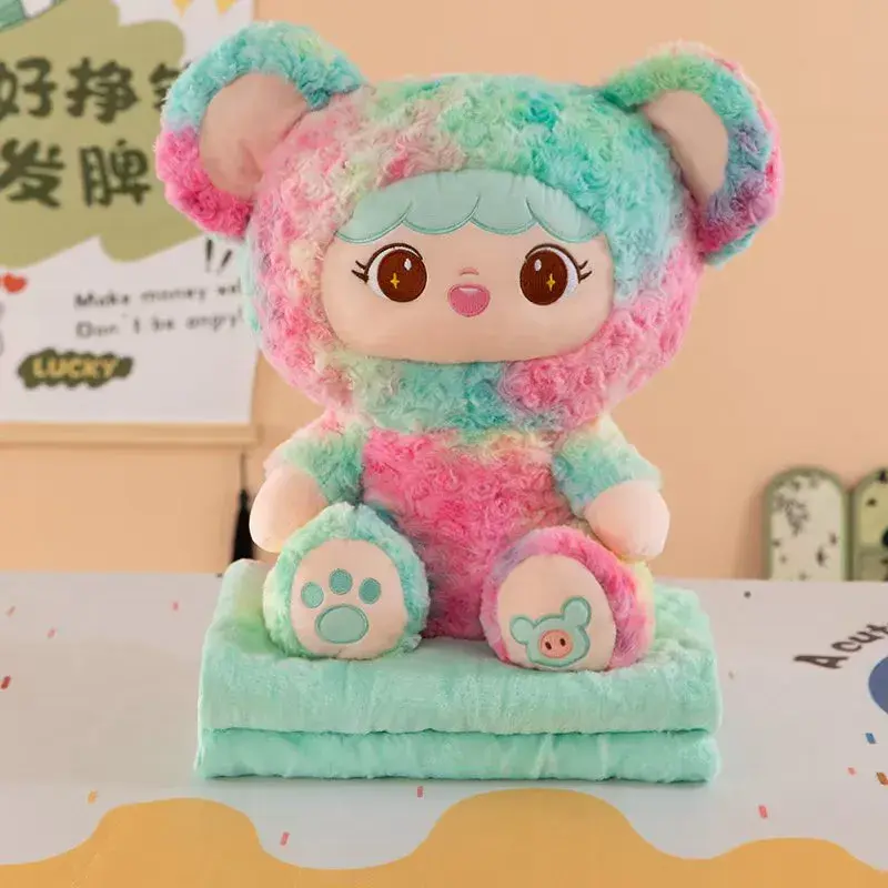 Pluszowa maskotka z kocem pastelowa mięta róż 30 cm