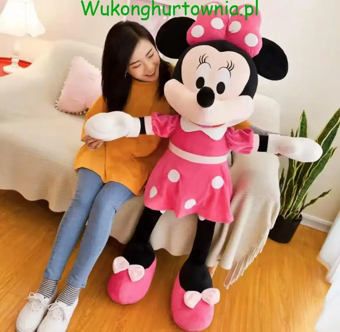 Maskotka Pluszowa Myszka Minnie 95cm Różowa Sukienka w Grochy