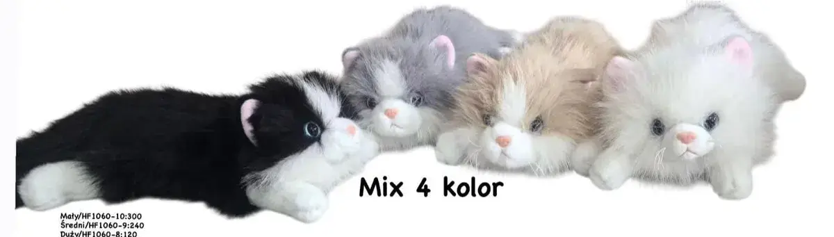 Maskotka kotek pluszowy mix 4 kolory 40cm