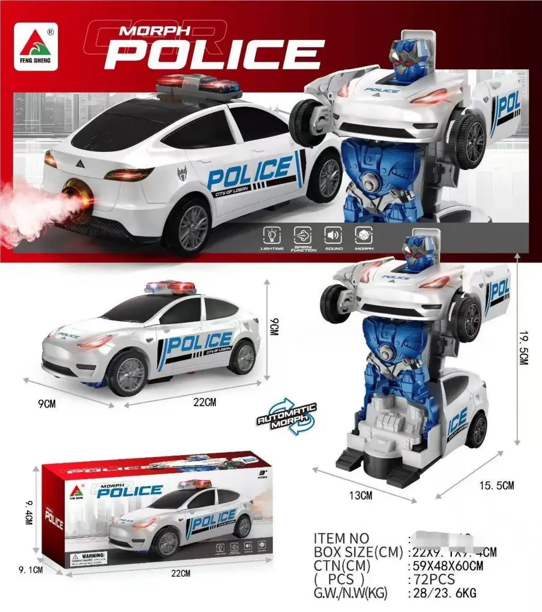 Morph Police Biały Samochód Policyjny Transformujący się w Robota 19,5 cm