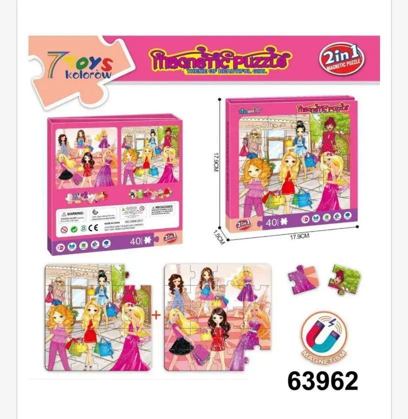 Zabawki Puzzle Magnetyczne 2w1 40 elementów
