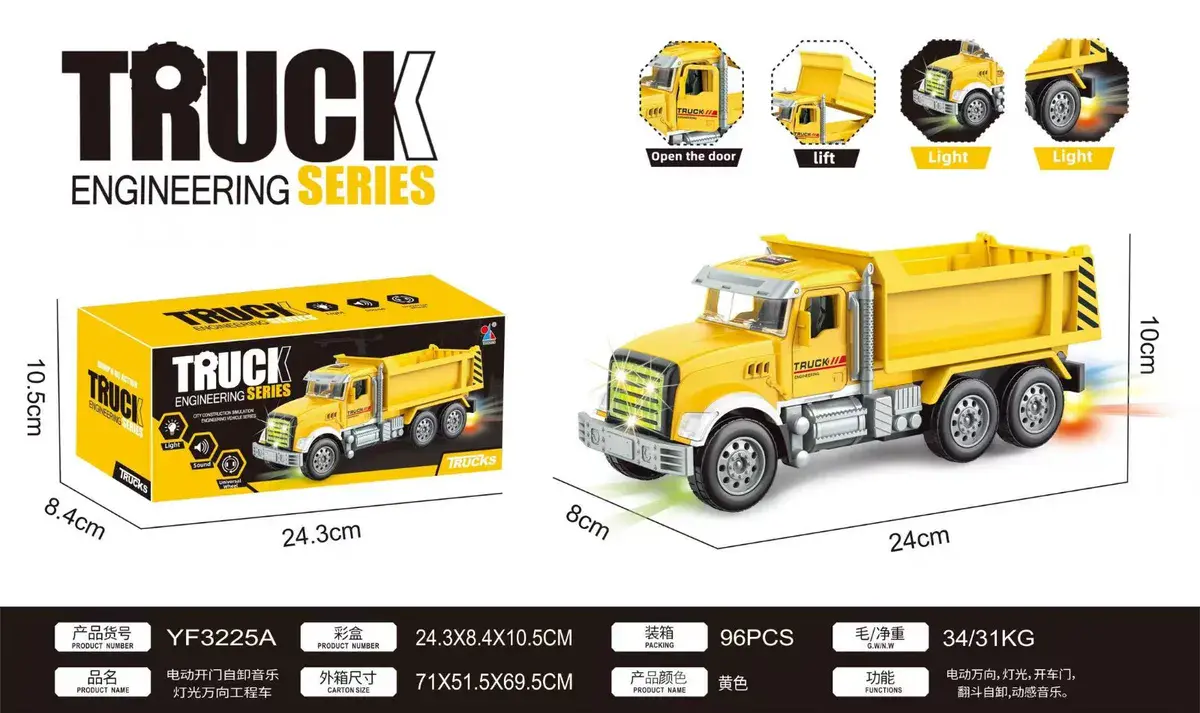 Żółta wywrotka Truck Engineering Series 24x8x10 cm z dźwiękiem i światłem