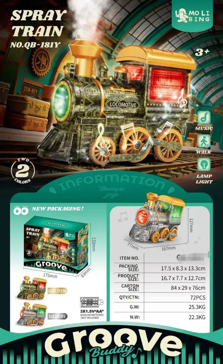 Lokomotywa Spray Train z efektem dymu i światła 16,7x7,7x12,7 cm