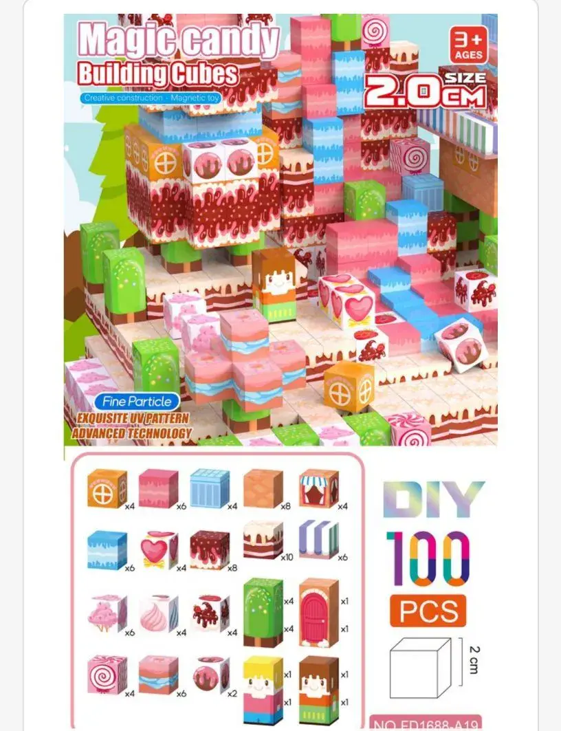 Klocki Magic Candy 2 cm zestaw 100 sztuk kolorowe