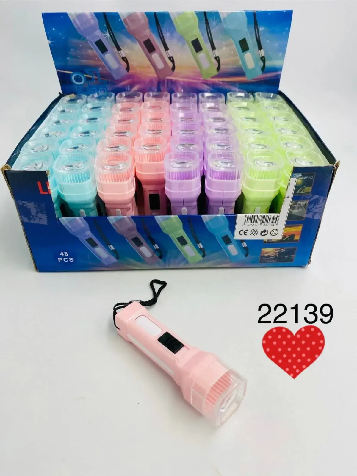 Mini Latarka LED brelok różowa i wielokolorowe 48 szt