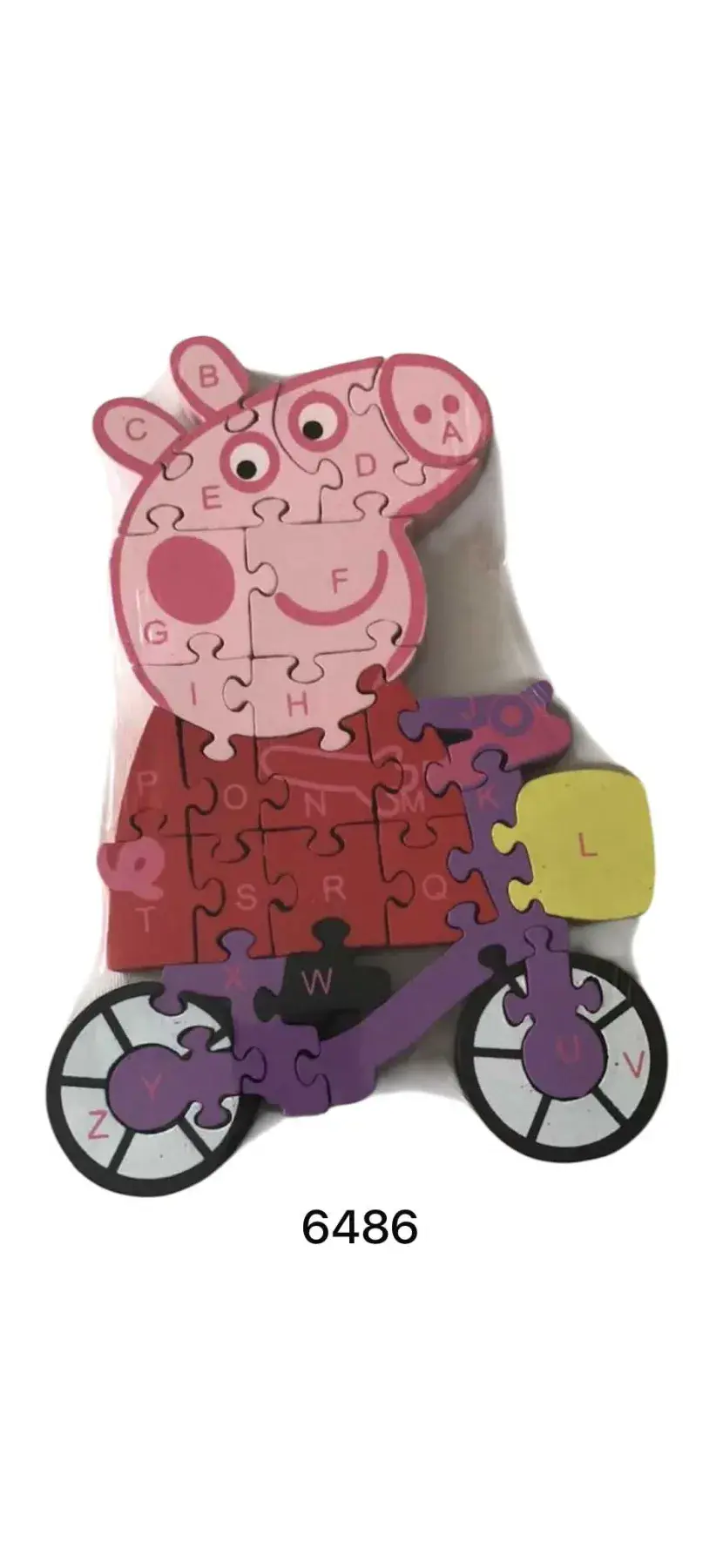 Puzzle Drewniane Peppa Pig na Rowerze Alfabet 6486