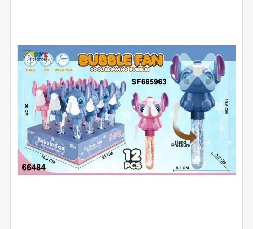 Bubble Fan wentylator do baniek mydlanych niebieski i różowy 20 cm